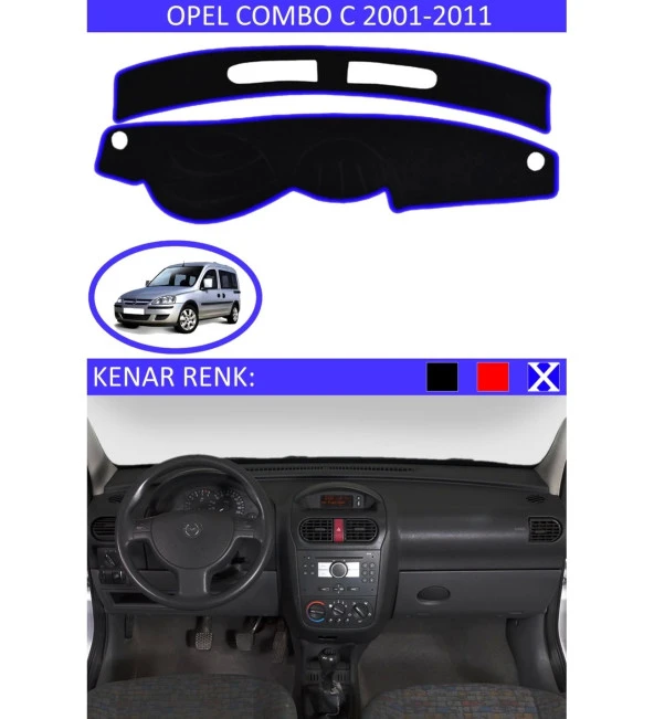 Opel Combo C 2001-2011 İçin Uygun Torpido Koruma Halısı Siyah Kenar Renk Mavi ürün görseli