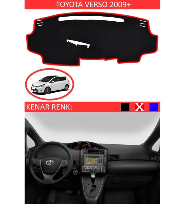 Toyota Verso 2009 + İçin Uygun Torpido Koruma Halısı Siyah Kenar Renk Kırmızı ürün görseli