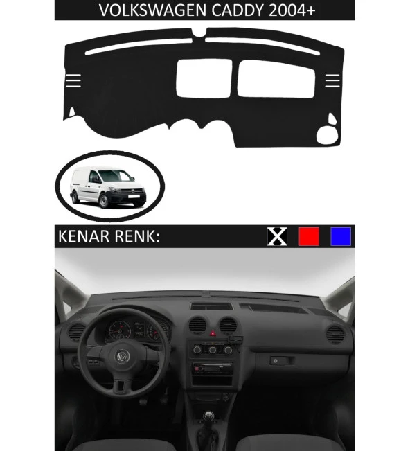 Volkswagen Caddy 2004+ İçin Uygun Torpido Koruma Halısı Siyah Kenar Renk Siyah ürün görseli