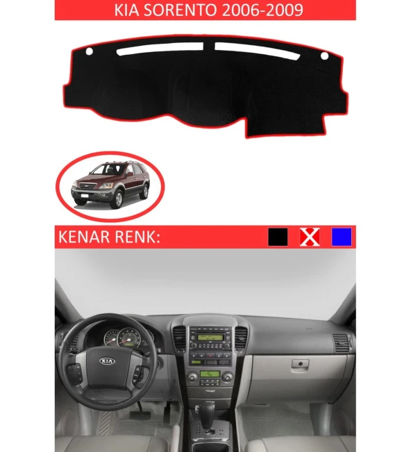 Kia Sorento 2006-2009 İçin Uygun Torpido Koruma Halısı Siyah Kenar Renk Kırmızı ürün görseli