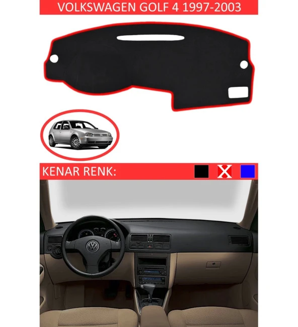 Volkswagen Golf 4 1997-2003 İçin Uygun Torpido Koruma Halısı Siyah Kenar Renk Kırmızı ürün görseli