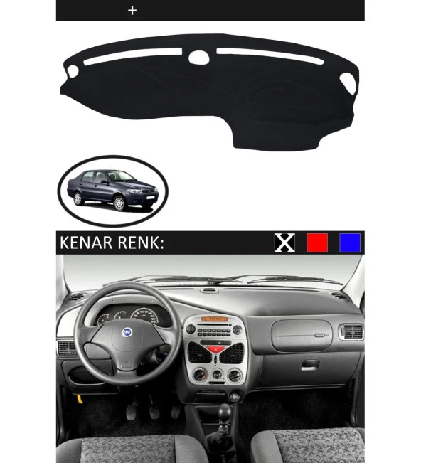 Fiat Siena 2000-2005 İçin Uygun Torpido Koruma Halısı Siyah Kenar Renk Siyah ürün görseli