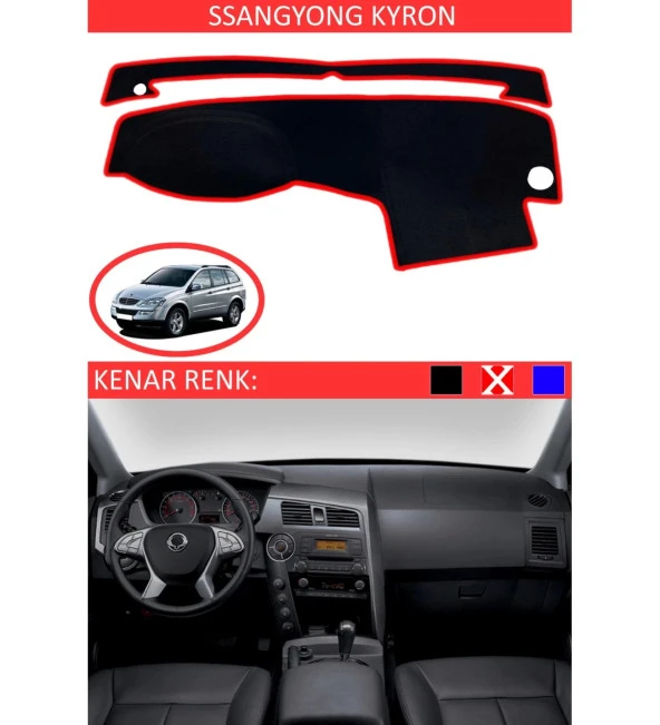 Ssangyoung Kyron İçin Uygun Torpido Koruma Halısı Siyah Kenar Renk Kırmızı ürün görseli