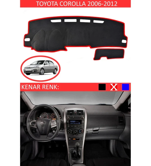 Toyota Coralla 2006-2012 İçin Uygun Torpido Koruma Halısı Siyah Kenar Renk Kırmızı