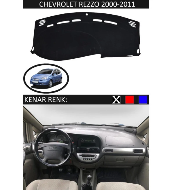 Chevrolet Rezzo 2000-2011 İçin Uygun Torpido Koruma Halısı Siyah Kenar Renk Siyah ürün görseli