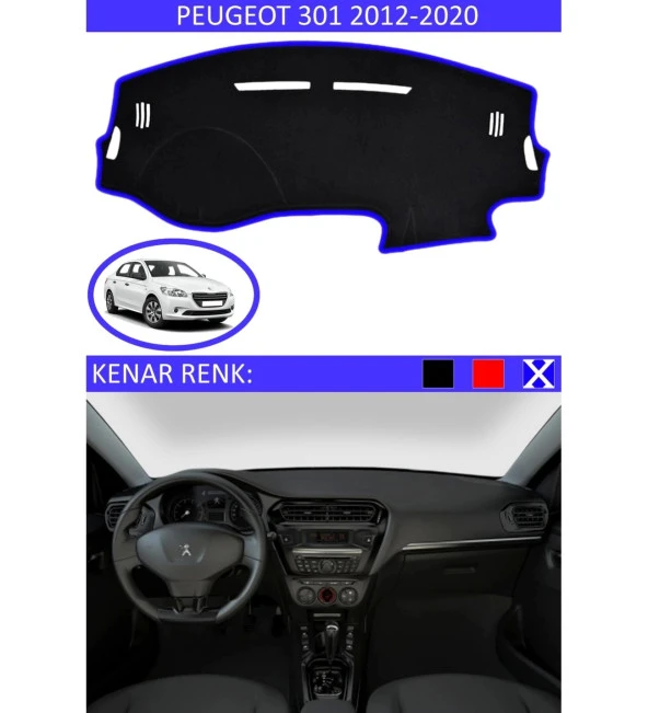 Peugeot 301 2012-2020 İçin Uygun Torpido Koruma Halısı Siyah Kenar Renk Mavi ürün görseli