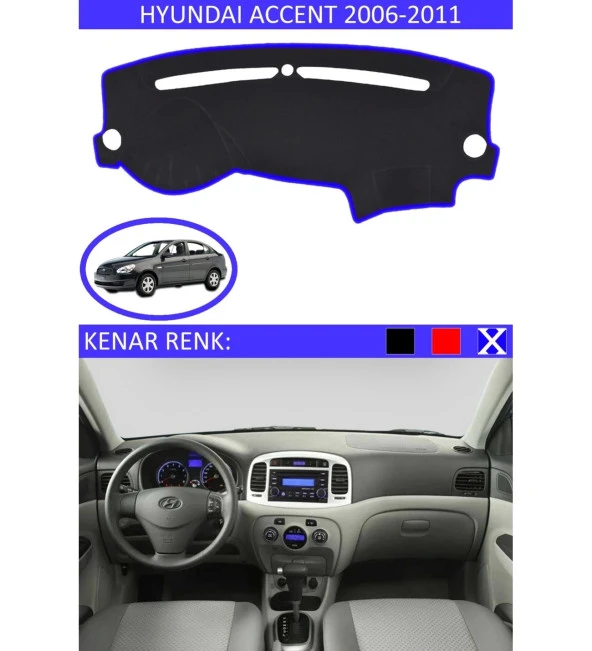 Hyundai Accent Era 2006-2011 İçin Uygun Torpido Koruma Halısı Siyah Kenar Renk Mavi ürün görseli