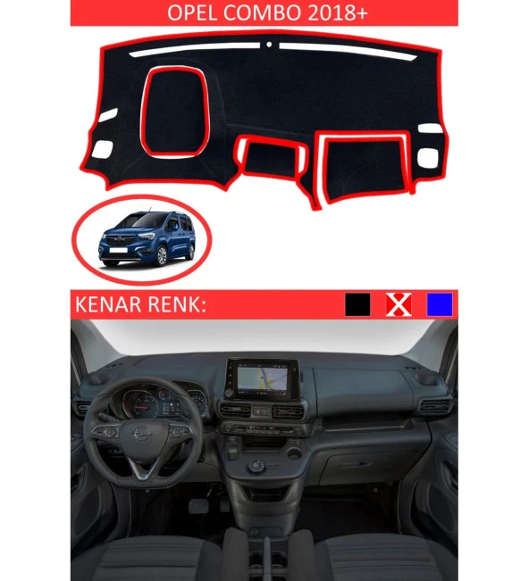Opel Combo 2018+ İçin Uygun Torpido Koruma Halısı Siyah Kenar Renk Kırmızı ürün görseli