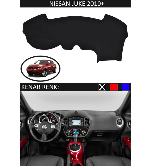 Nissan Juke 2010+ İçin Uygun Torpido Koruma Halısı Siyah Kenar Renk Siyah ürün görseli