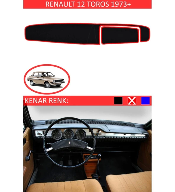 Renault 12 Toros 1973+ İçin Uygun Torpido Koruma Halısı Siyah Kenar Renk Kırmızı ürün görseli