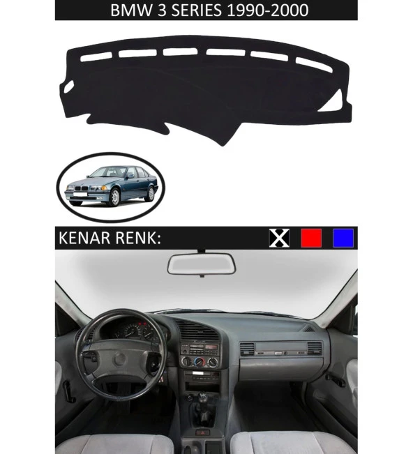 BMW 3 Series 1990-2000 İçin Uygun Torpido Koruma Halısı Siyah Kenar Renk Siyah ürün görseli