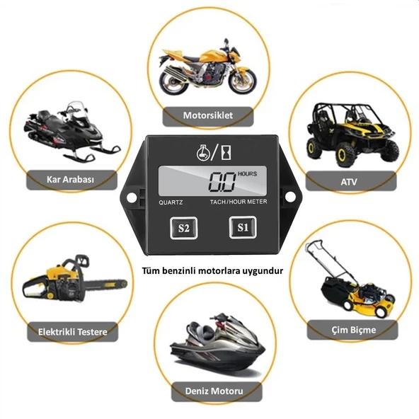 DT1112 Dijital 2 Zamanlı Motor Takometre Saat Ölçer Rpm - 3
