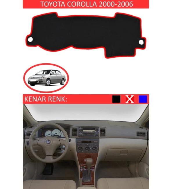 Toyota Coralla 2000-2006 İçin Uygun Torpido Koruma Halısı Siyah Kenar Renk Kırmızı ürün görseli