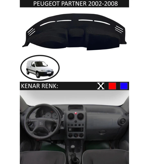 Peugeot Partner 2002-2008 İçin Uygun Torpido Koruma Halısı Siyah Kenar Renk Siyah ürün görseli