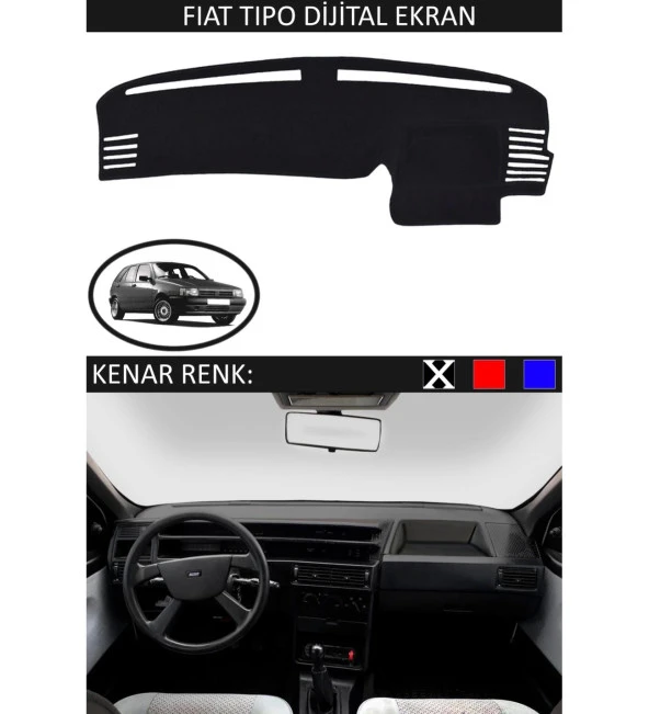 Fiat Tipo Dijital Ekran İçin Uygun Torpido Koruma Halısı Siyah Kenar Renk Siyah ürün görseli