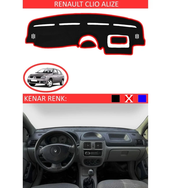 Renault Clio Alize İçin Uygun Torpido Koruma Halısı Siyah Kenar Renk Kırmızı ürün görseli