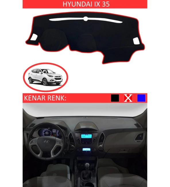 Hyundai İX35 İçin Uygun Torpido Koruma Halısı Siyah Kenar Renk Kırmızı ürün görseli