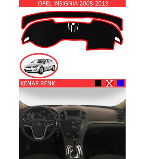 Opel Insignia 2008-2013 İçin Uygun Torpido Koruma Halısı Siyah Kenar Renk Kırmızı ürün görseli