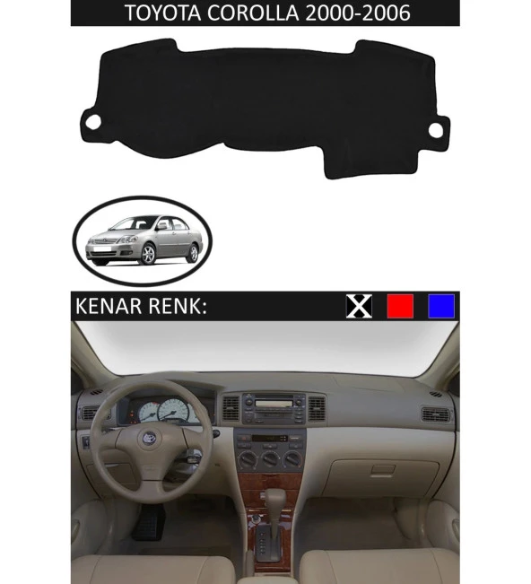 Toyota Coralla 2000-2006 İçin Uygun Torpido Koruma Halısı Siyah Kenar Renk Siyah