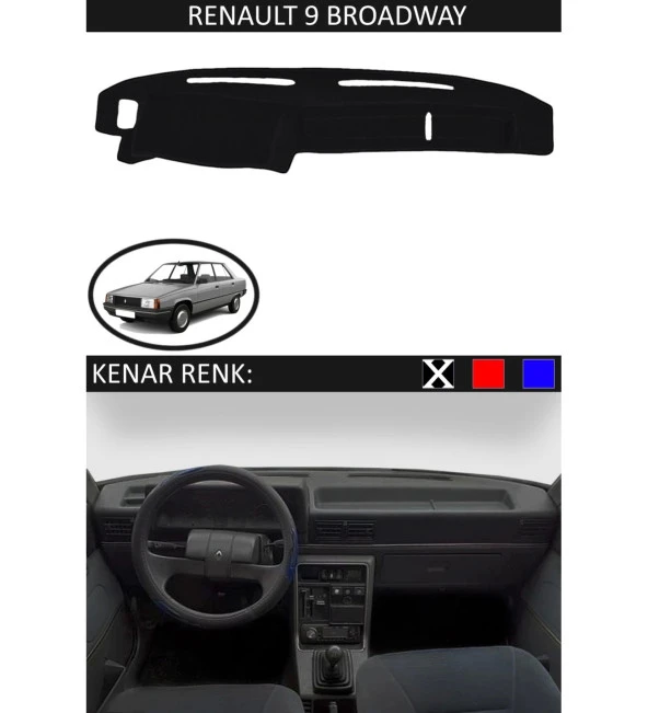 Renault 9 Broadway İçin Uygun Torpido Koruma Halısı Siyah Kenar Renk Siyah ürün görseli