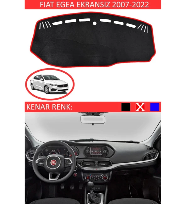 Fiat Egea Ekransız 2007-2022 İçin Uygun Torpido Koruma Halısı Siyah Kenar Renk Kırmızı