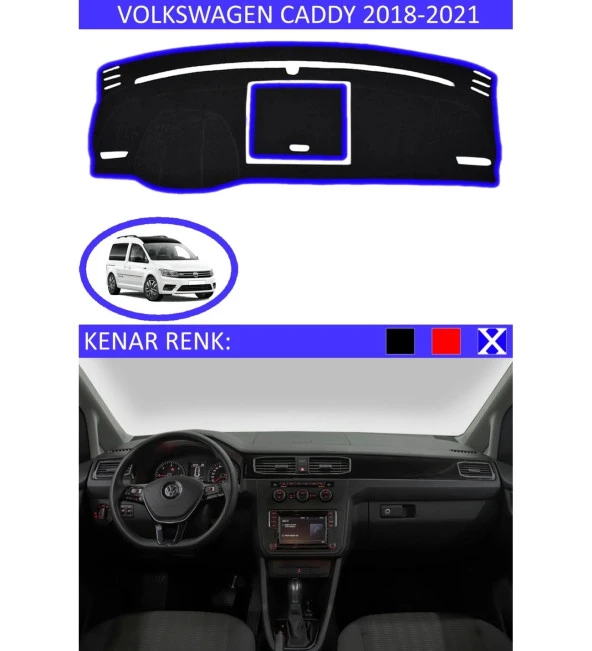 Volkswagen Caddy 2018-2021 İçin Uygun Torpido Koruma Halısı Siyah Kenar Renk Mavi ürün görseli