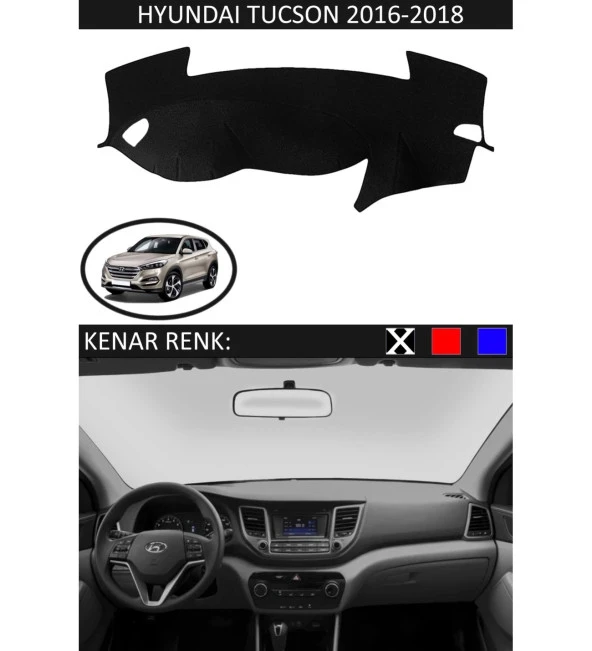 Hyundai Tucson 2016-2018 İçin Uygun Torpido Koruma Halısı Siyah Kenar Renk Siyah ürün görseli
