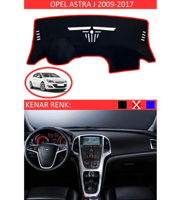 Opel Astra J 2009-2017 İçin Uygun Torpido Koruma Halısı Siyah Kenar Renk Kırmızı