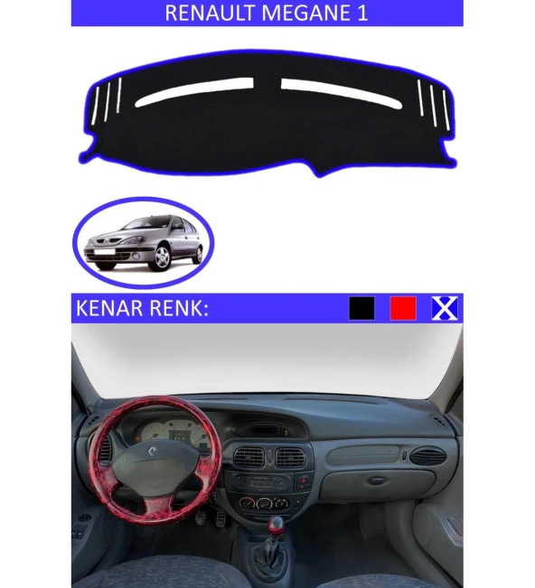 Renault Megane 1 İçin Uygun Torpido Koruma Halısı Siyah Kenar Renk Mavi ürün görseli