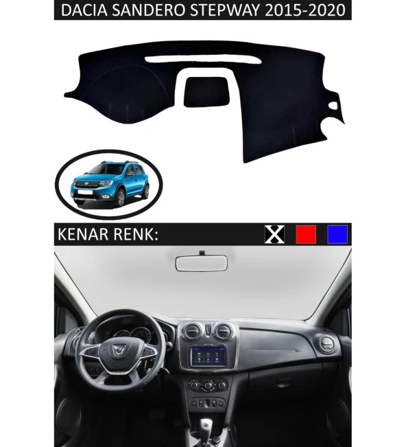 Dacia Sandero Stepway 2015-2020 İçin Uygun Torpido Koruma Halısı Siyah Kenar Renk Siyah ürün görseli
