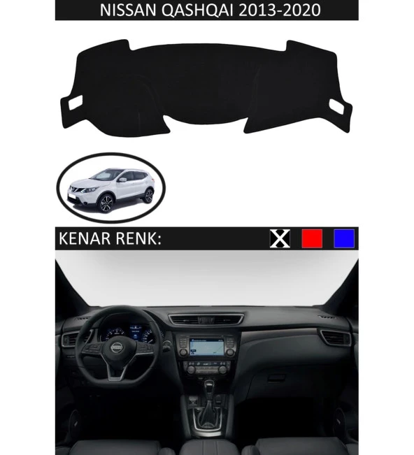 Nissan Qashqai 2013-2020 İçin Uygun Torpido Koruma Halısı Siyah Kenar Renk Siyah ürün görseli