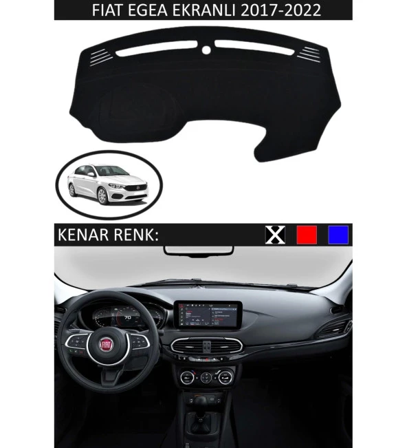 Fiat Egea Ekranlı 2017-2022 İçin Uygun Torpido Koruma Halısı Siyah Kenar Renk Siyah ürün görseli