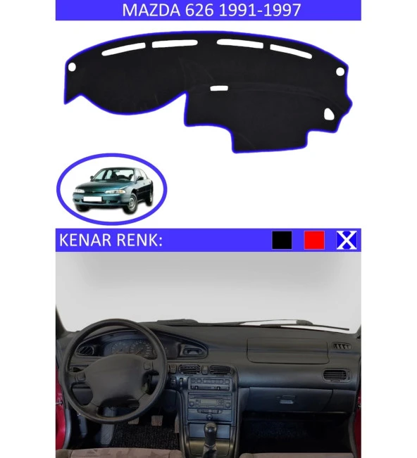 Mazda 626 1991-1997 İçin Uygun Torpido Koruma Halısı Siyah Kenar Renk Mavi ürün görseli