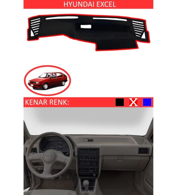 Hyundai Excel İçin Uygun Torpido Koruma Halısı Siyah Kenar Renk Kırmızı ürün görseli
