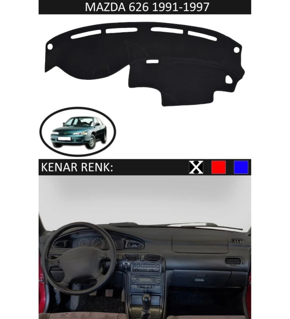 Mazda 626 1991-1997 İçin Uygun Torpido Koruma Halısı Siyah Kenar Renk Siyah