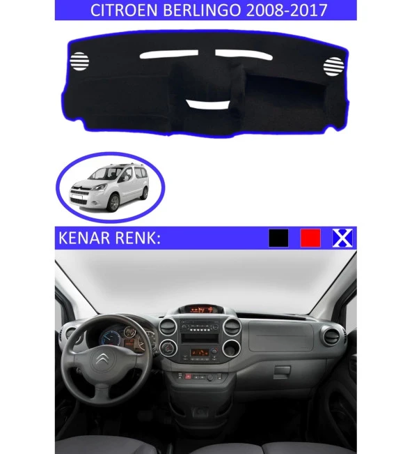 Citroen Berlingo 2008-2017 İçin Uygun Torpido Koruma Halısı Siyah Kenar Renk Mavi ürün görseli