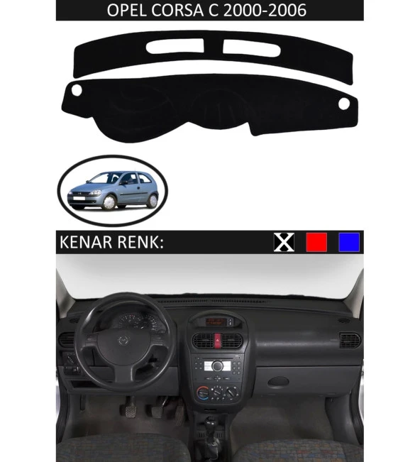 Opel Corsa C 2000-2006 İçin Uygun Torpido Koruma Halısı Siyah Kenar Renk Siyah ürün görseli