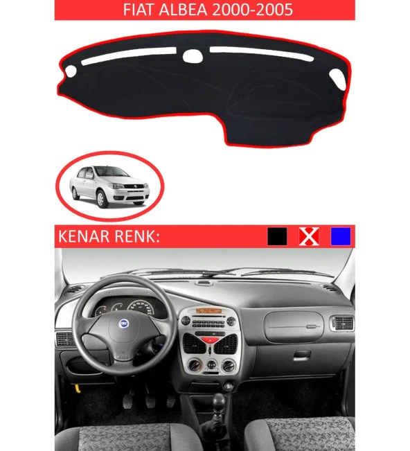 Fiat Albea 2000-2005 Modelleri İçin Uygun Torpido Koruma Halısı Siyah Kenar Renk Kırmızı ürün görseli