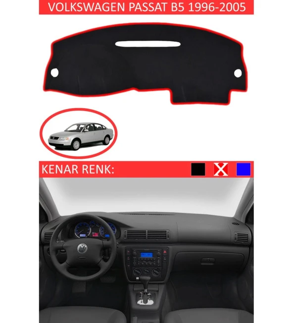 Volkswagen Passat B5 1995-2005 İçin Uygun Torpido Koruma Halısı Siyah Kenar Renk Kırmızı ürün görseli