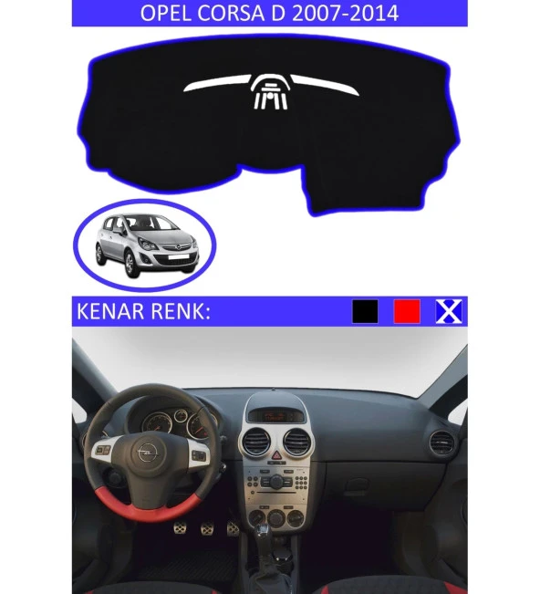 Opel Corsa D 2007-2014 İçin Uygun Torpido Koruma Halısı Siyah Kenar Renk Mavi ürün görseli