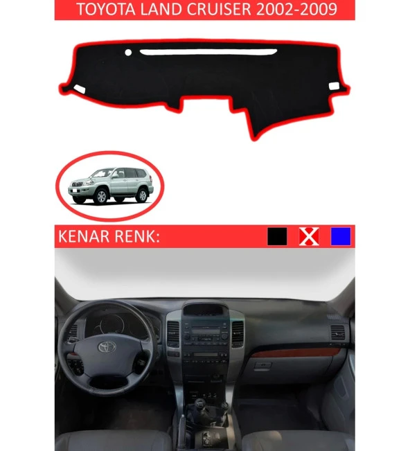 Toyota Land Cruiser 2002-2009 İçin Uygun Torpido Koruma Halısı Siyah Kenar Renk Kırmızı