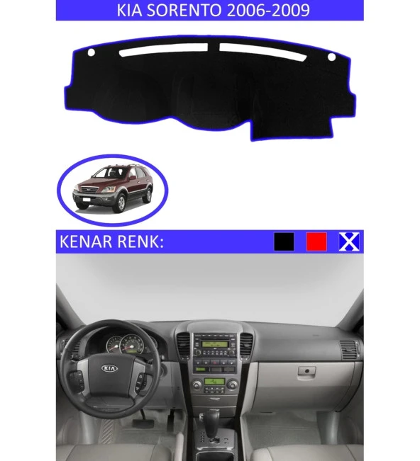 Kia Sorento 2006-2009 İçin Uygun Torpido Koruma Halısı Siyah Kenar Renk Mavi - Resim 4