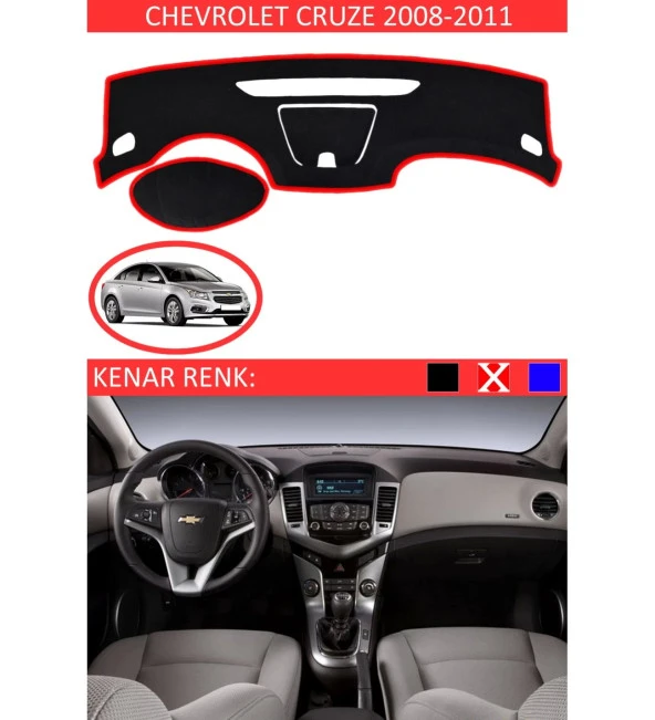 Chevrolet Cruze 2008-2011 İçin Uygun Torpido Koruma Halısı Siyah Kenar Renk Kırmızı