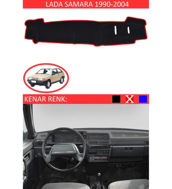 Lada Samara 1990-2004 İçin Uygun Torpido Koruma Halısı Siyah Kenar Renk Kırmızı ürün görseli