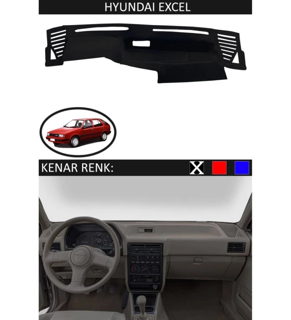 Hyundai Excel İçin Uygun Torpido Koruma Halısı Siyah Kenar Renk Siyah