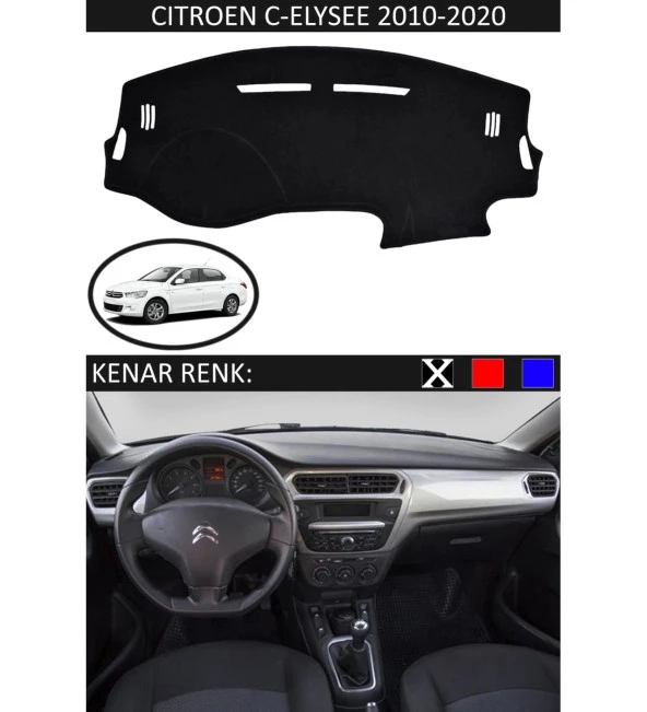 Citroen C-Elysee 2010-2020 İçin Uygun Torpido Koruma Halısı Siyah Kenar Renk Siyah