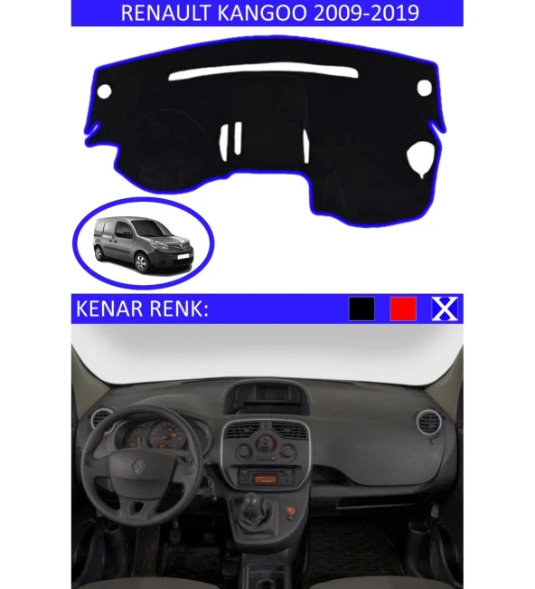 Renault Kangoo 2009-2019 İçin Uygun Torpido Koruma Halısı Siyah Kenar Renk Mavi