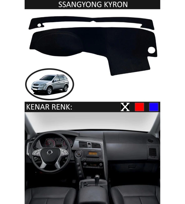 Ssangyoung Kyron İçin Uygun Torpido Koruma Halısı Siyah Kenar Renk Siyah ürün görseli