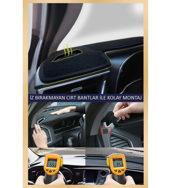 Toyota Yaris 2014 + İçin Uygun Torpido Koruma Halısı Siyah Kenar Renk Siyah - 3