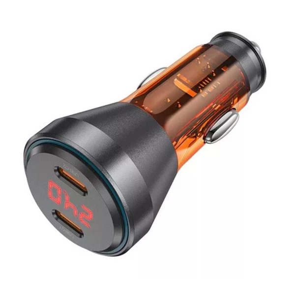 Coofbe Super Şarj  Dijital Göstergeli Çift Type-C Girişli PD60W Araç Şarjı Araç Çakmaklık Hızlı Şarj - 5